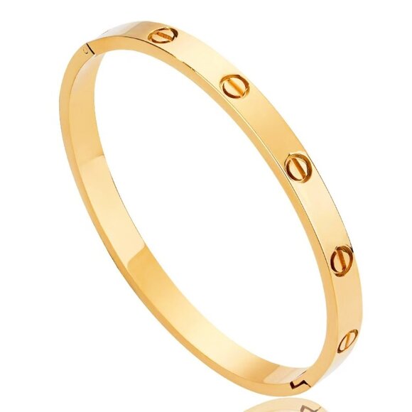 18K Gold Plated Waterproof Bangle Bracelet, Screw Details, Stainless Steel - Picture 1 of 2